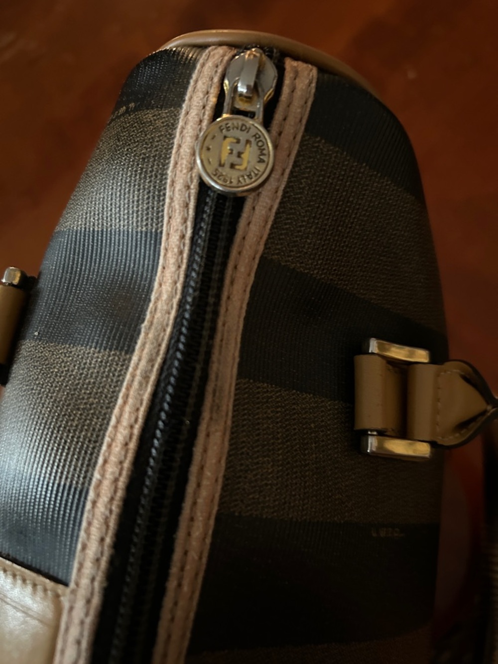 Fendi Striped Canvas Satchel in Tan and Black
Made in Italy 
Authentic - Picture 4 of 11
